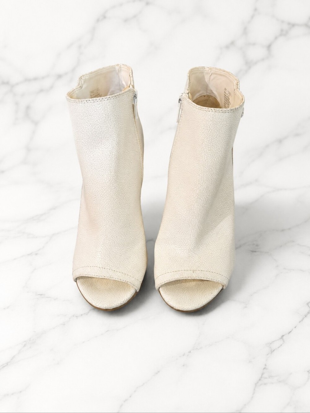 Rock & Republic RR Rider White Open-Toe Ankle Booties Block Heel Zip US 7.5